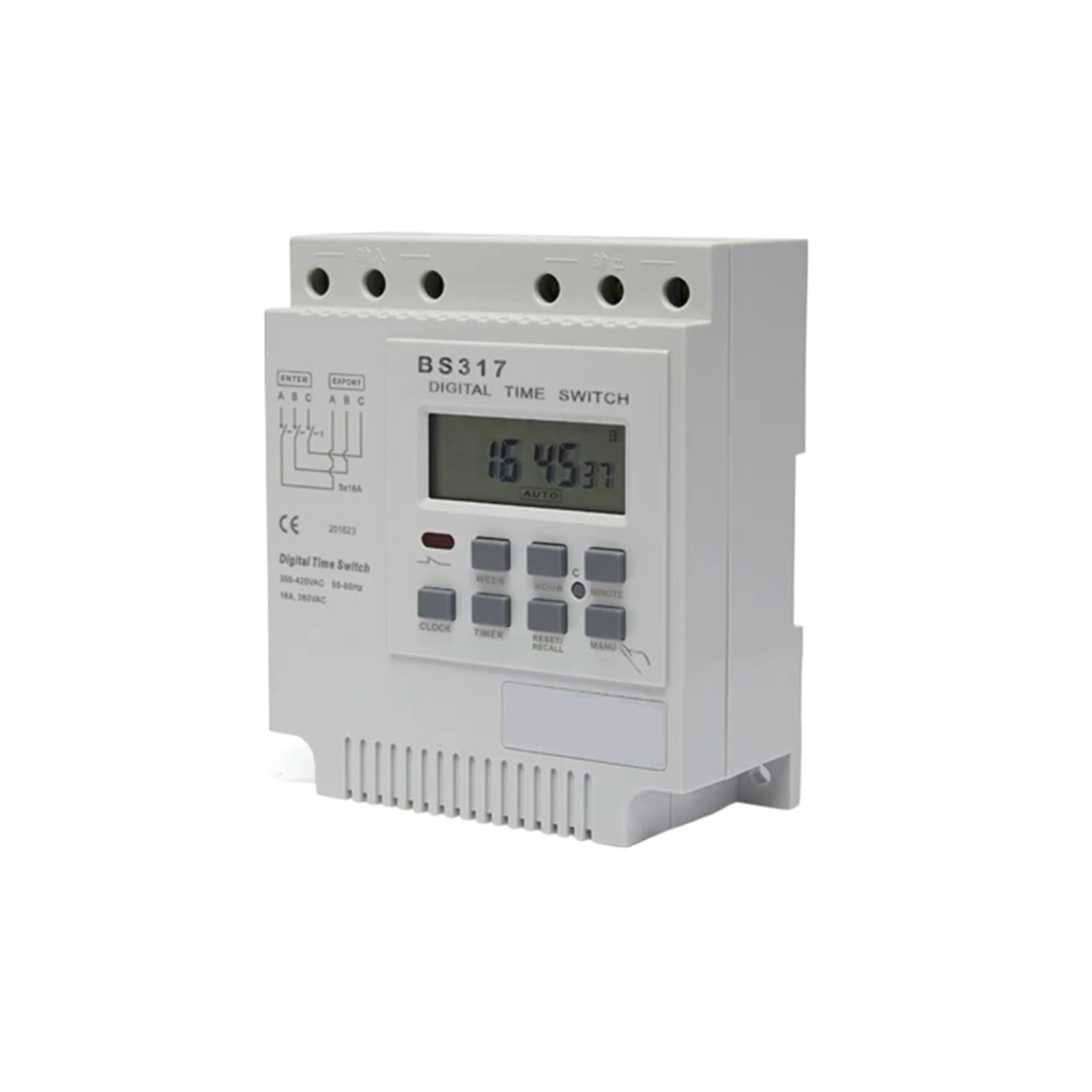 Relè temporizzatore Timer elettronico programmabile trifase 400V con 16 Volte di accensione/spegnimento al Giorno Intervallo di impostazione 'Ora 1 min-168 Ore