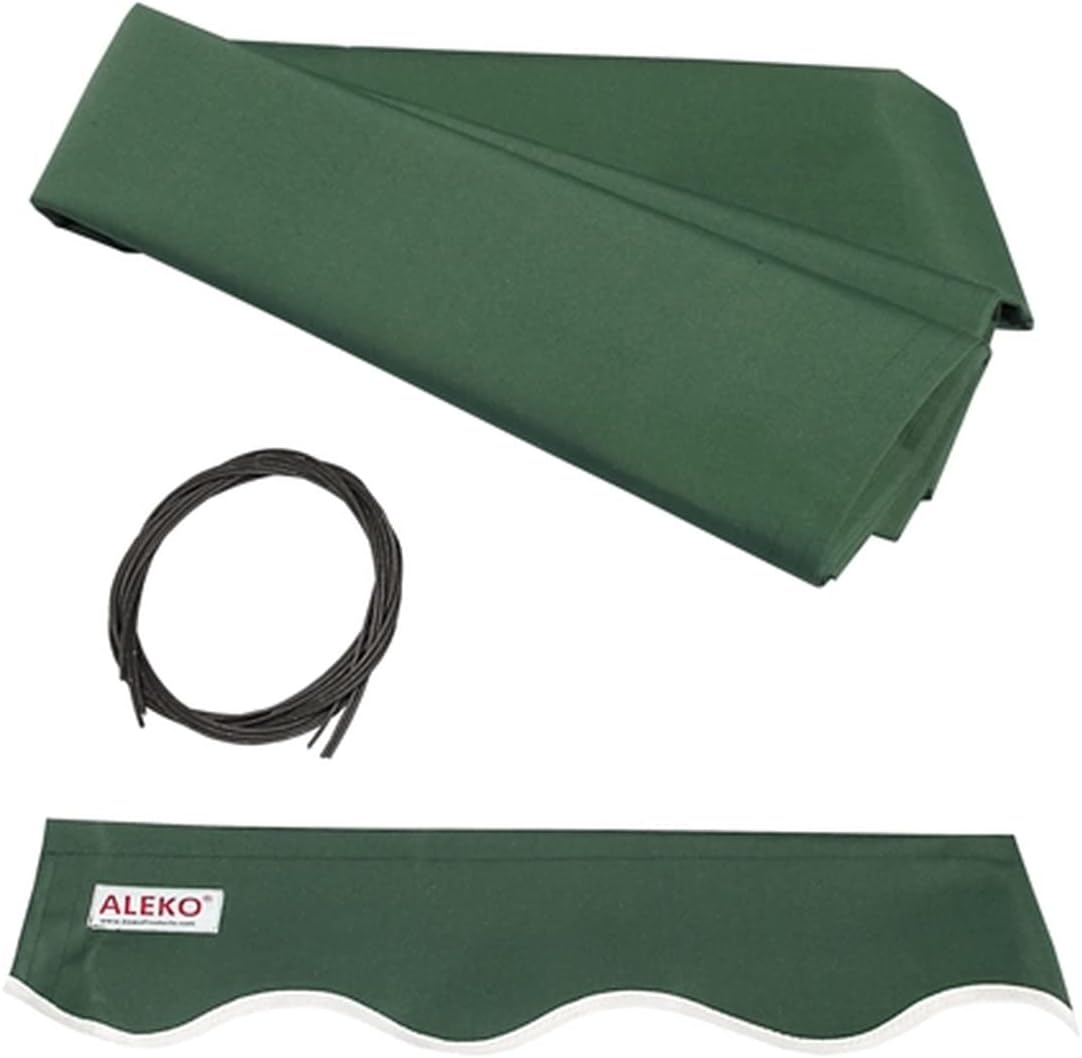 ALEKO Automatic Retractable Patio Awning| 12' W x 10' L Motorized Crank Deck Awning| Polyester Water Resistant Canopy, UV Protection Sun Shade for Yard, Porch, Balcony| Green