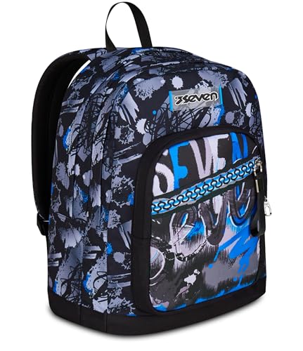 Seven Zaino Doppio Scomparto New Fit, Blu, Tasca Porta Borraccia, Maxi Capienza, Schienale Preformato, Zaino Scuola, Bambino e Ragazzo