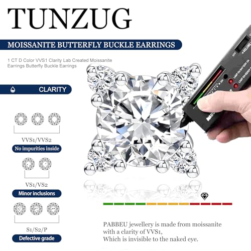 Moissanite Stud Earrings D Color VVS1 Clear Round Lab Created Moissanite Earrings 18K Gold Plated 925 Sterling Silver Stud Hypoallergenic Flat Back Earrings for Men Women3