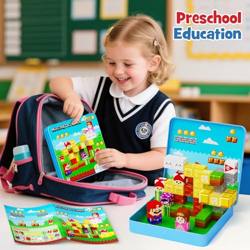 Image of Mini Magnetic Blocks Travel Set: 49pcs Portable with Iron Storage Box | STEM Magnet Cubes Toy Building,45+ Mins Quiet Play for Car, Road Trip & Airplane, Ages 3-8 Kids