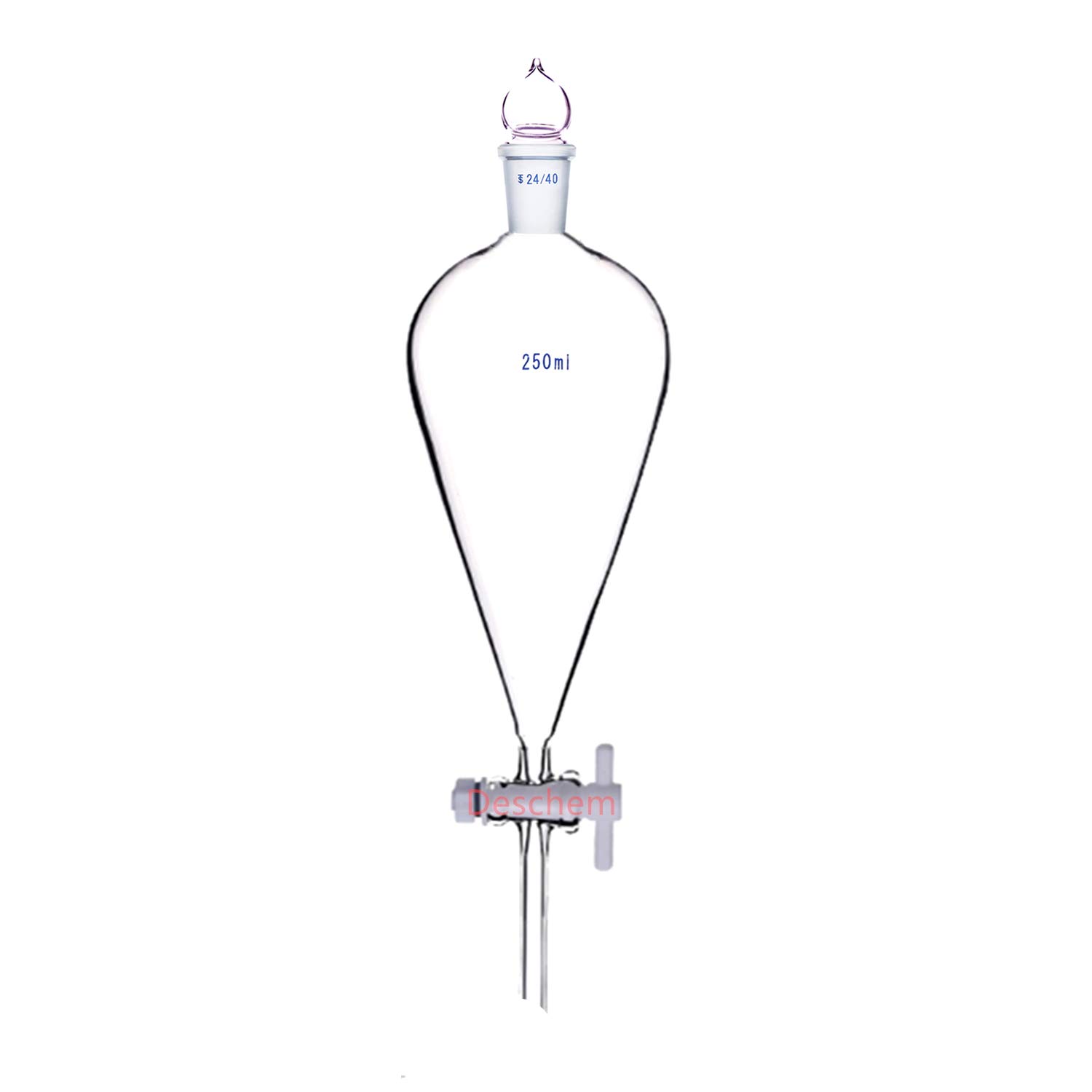 250ml,24/40,Glass Separatory Funnel,Pear Shape,PTFE Stopcock,Straight Drop Tube