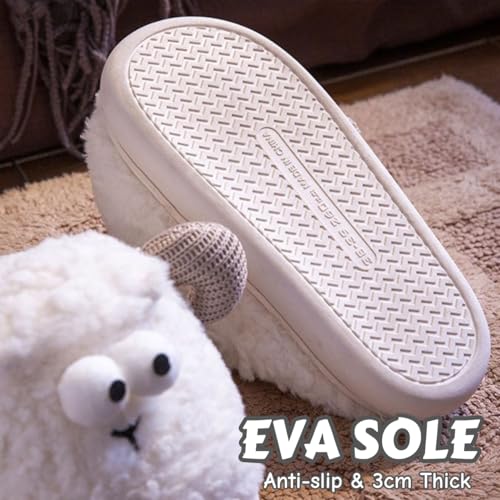 Sheep Fuzzy Animal Slippers for Women & Men, Cute Fluffy Plush Warm Memory Foam House Slippers4