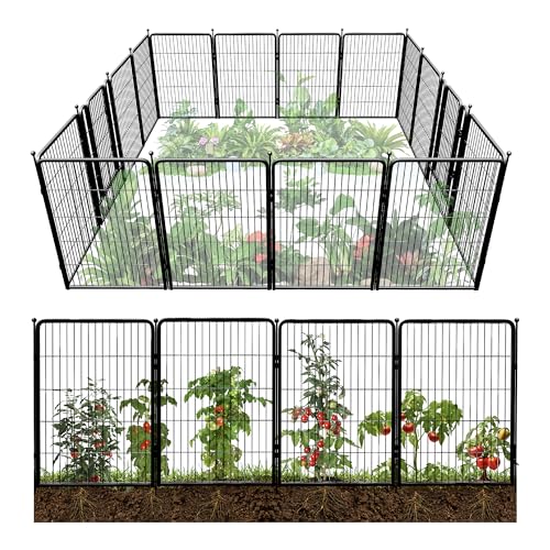 FXW Garden Fence Outdoor for The Yard – 40in(H) x 36.4ft(L) Heavy Duty Metal Animal Barrier for Dog and Rabbit, Decorative Dog Fence, 16 Panels, Black