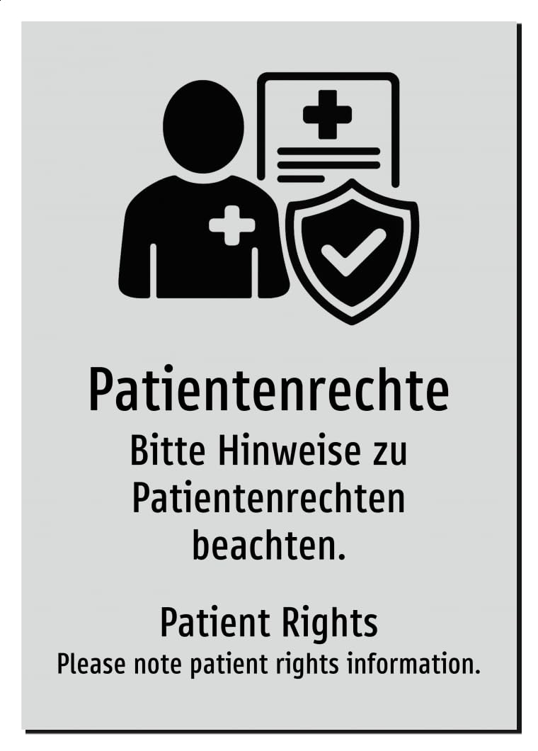 32367-DEEN-S-09 | Patientenrechte Schild Deutsch Englisch | zweisprachig | Aluminiumschild A2, 594 x 420mm | mit Symbolgrafik und Text