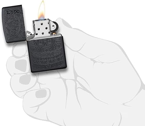 Miniatura 5 de Zippo Encendedor de bolsillo negro mate con diseño tono sobre tono