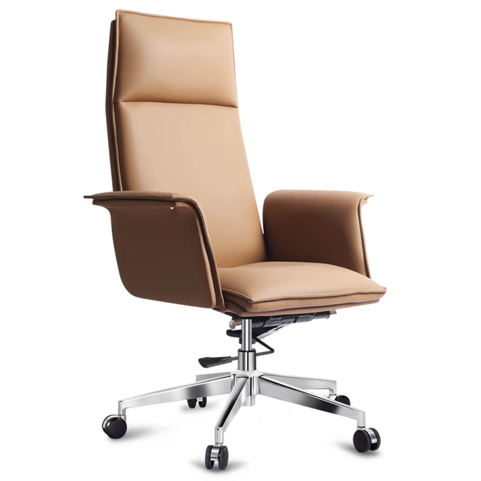 Sedia girevole con schienale alto, con ruote, in ecopelle e base in alluminio, tessuto liscio traspirante, ideale per casa, ufficio o piccoli spazi