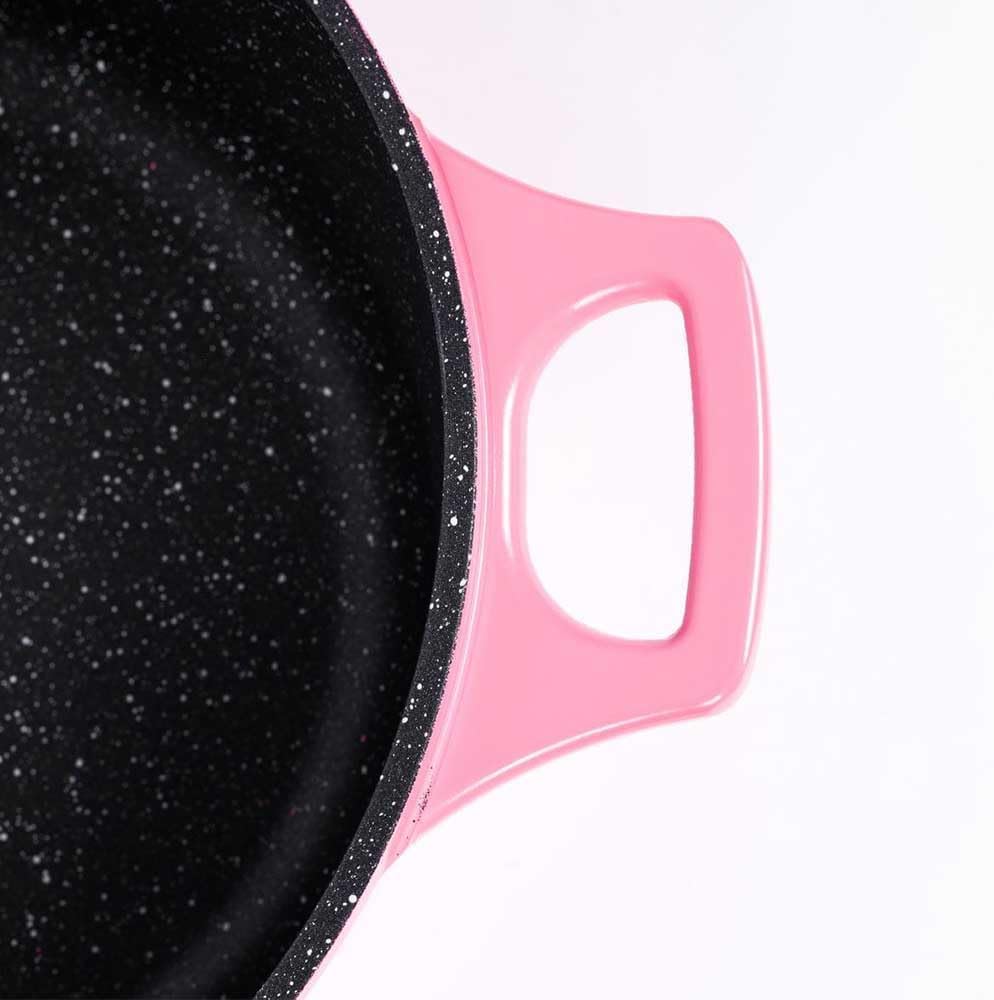 Batteria Pentole e Padelle 17 Pz in Alluminio pressofuso Antiaderente Rivestimento In Marmo ideale per Piano Induzione o Gas, Coperchi in Vetro e Utensili Inclusi Royalty RL-ES2014M (Rosa)