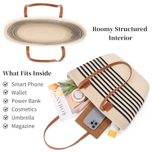 Bolso Tote de paja para mujer, grande y ligero miniatura 3