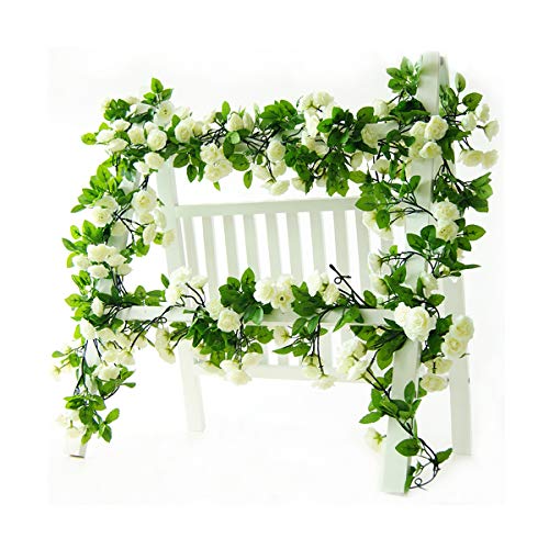 Li Hua Cat Künstliche Blumenranke mit 60 Rosenknospen. Girlande mit künstlichen Blumen und Pflanzen für Hochzeit, Party, Garten, Basteln, Dekoration, 2 Stück Spring-white Cover