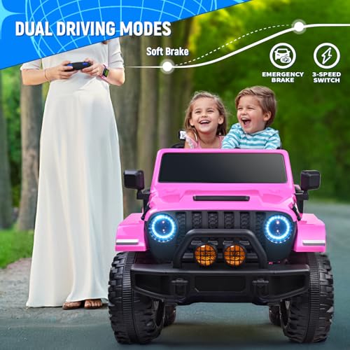 Joywhale 24V Kids Ride on Truck 2 Seater 4WD Battery Powered Motorized Car for Kids 3-8, with 300W Powerful Engine, 7AH Big Battery, Soft Braking, 2.4G Remote Control, Suspension & Car Cover