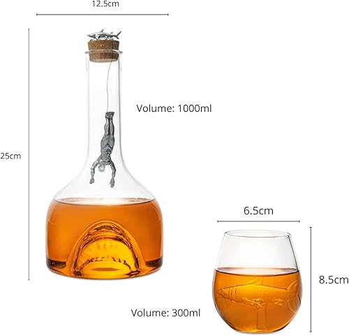 Miniatura 9 de The Wine Savant - Juego de decantador y vasos de vino y whisky de tiburón, decantador de tiburón de 33.8 fl oz con 2 vasos de 10 onzas, figura de