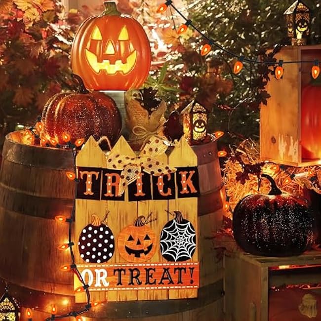 Orange Halloween Lights, 25Ft C7 Outdoor Flickering Flame String Lights With 25 Bulbs, Plug-in Decorations for Indoor/Outdoor Party, Home, Patio, Garden