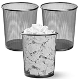 Evadow 3 Pack Mesh Waste Paper Bin 12 Litres, Metal Wire Waste Basket Lightweight Circular Trash Bin for Home Office Garbage Can Bin - 260mm x 235mm x 190mm