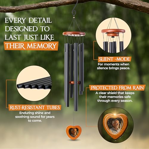 Image of 32 Inch Memorial Wind Chimes Outdoor, Personalized Sympathy Gifts for Loss of Loved One, Memorial Gifts for Loss of Mom, Sympathy Wind Chimes for Mother, Father, Brother, Sister