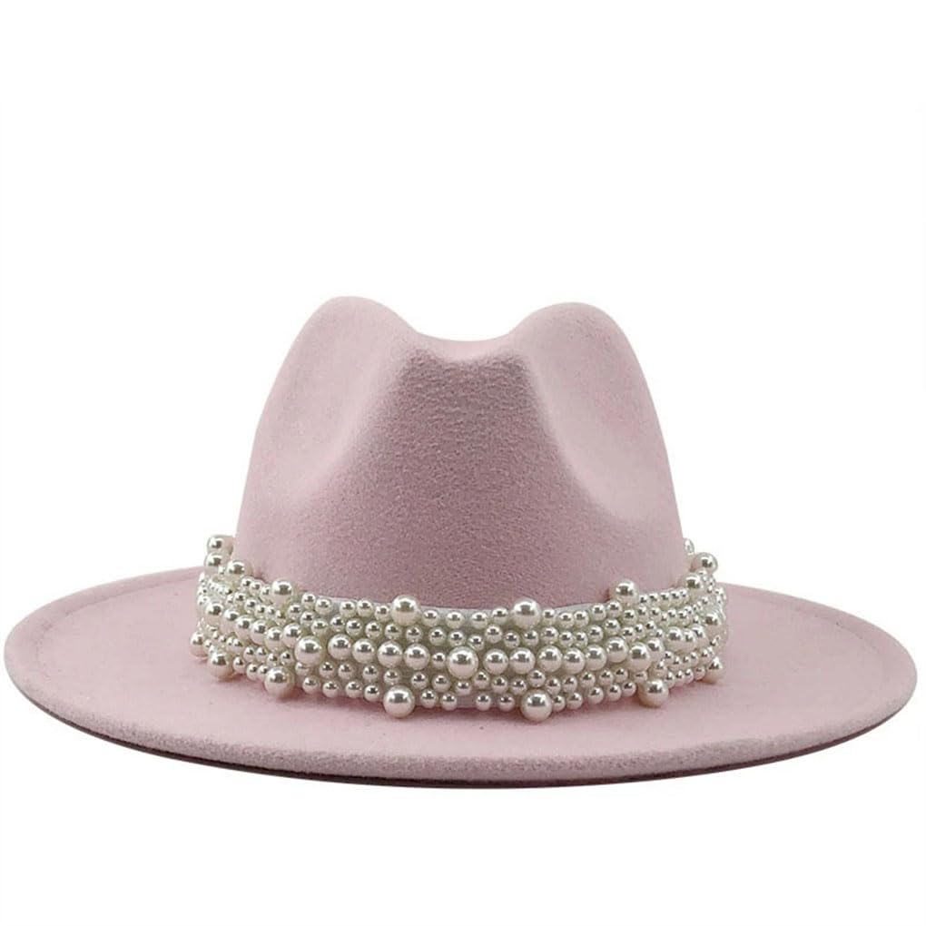 Cappello di lana Jazz Fedora Cappelli Casual Uomo Donna Pelle Perla Nastro Cappello di Feltro Panama Trilby Cappello Formale Festa