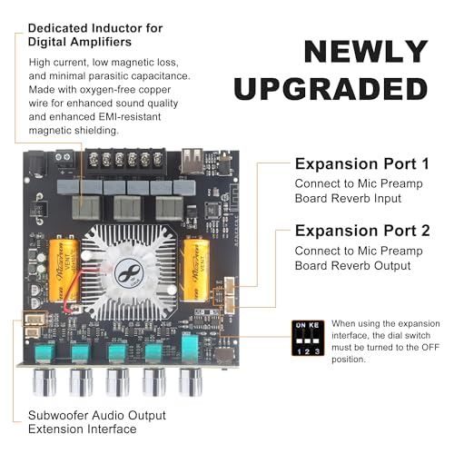 Image of ZK-AS21 2nd Gen 2.1 Channel Bluetooth Power Amplifier Board with TWS, 220Wx2 + 350W, TPA3255 Chip, Vehicle Amp with Bluetooth /AUX /USB Inputs