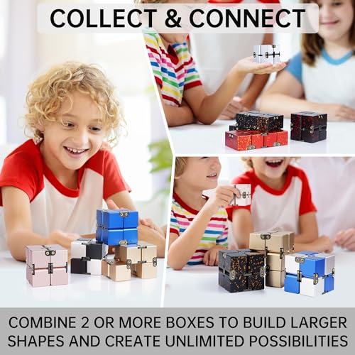 Image of Infinity Cube Fidget Toy, Aluminum Alloy Metal Infinity Cubes, Fidget Infinity Cube Relieve Stress Anxiety ADHD for Kids Office Desk Toys for Adults Best Gifts with Case (Blue & Pink)