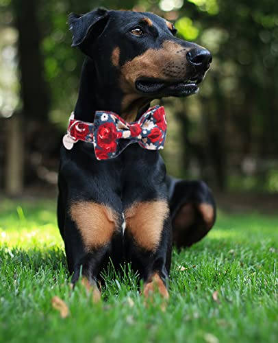 Image of DOGWONG Cotton Cotton Dog Collars, Floral Dog Collar, Adjustable Heavy Duty Girl Dog Collar with Bow for Small Medium Large Dogs