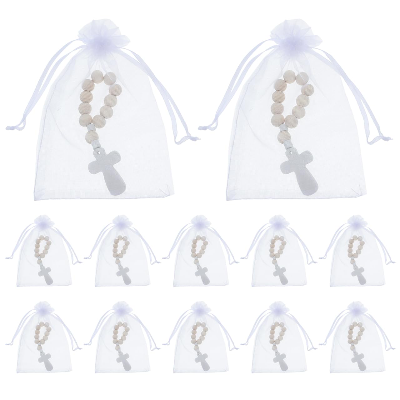 Bracciale Rosario Cattolico in Legno 40 Set Crocifisso Accessori Battesimo per Ragazzo e Ragazze, Decorazione e Souvenir per Prima Comunione