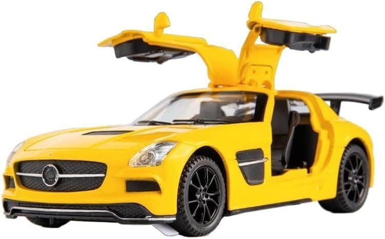 Image of 1 /32 Merceedes Benz SLS AMG GT Future Model Car - Exclusive Alloy Metal Pullback Toy with Openable Doors, Lights, and Music for Kids (1:32 Merceedes SLS- Yellow)