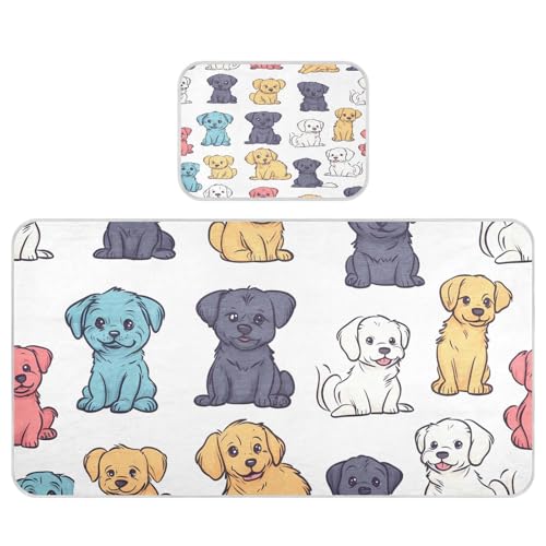 Bolaz Summer Sleeping Bed Pad, Colorful Puppy Pattern Cooling Mattress Set Breathable Bed Mat Ice Silk Mat + Pillow Cover for Toddler Boys Girls