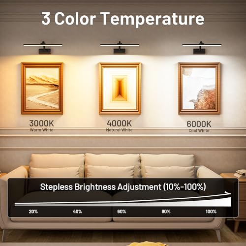Image of AIFEI 5200mAh Picture Lights for Wall: Up to 48H Artwork Lighting | 6H Fast Charging for Living Room Hallway - Remote Timer Memory - Wireless Installation - 16 Inch - Black