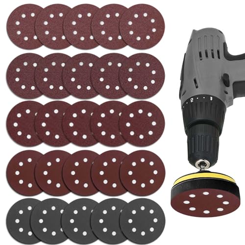 EsiFare耐水ペーパー 【25枚入セット】サンドペーパー セット 丸型 ディスクペーパー 5寸8穴背絨ディスクサンドペーパー、光沢処理用品、自動車修理、金属研磨、塗装表面、テーブル研磨、木材研磨などに使用