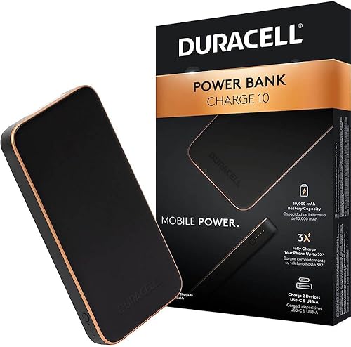 Duracell Cargador portátil Charge 10 | Banco de energía de 10,000 mAh | Batería de carga rápida para iPhone, iPad, Android y más | Banco de energía