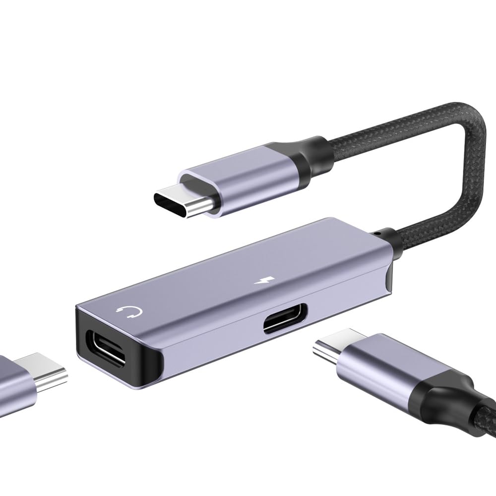 CLIUNTUSB C Headphone Adapter, USB C Splitter USB C to Dual USB C Audio Charge Adapter, 27W PD/QC Fast USB Charger Cable Compatible with iPhone 15 Pro Max Plus Google Samsung Galaxy S24 S23 S22 Ultra