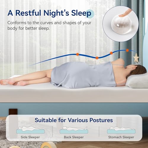 Image of Amazon Basics Breathable Memory Foam Mattress, Soft Plush Feel, 6 Inch, Queen, White /Grey, 80 x 60 x 6 inches (LxWxH)