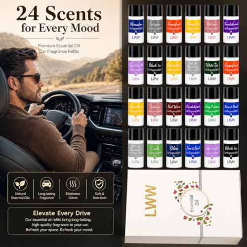 Image of Car Air Freshener Diffuser Refills, 24 PCS 10ml Essential Oils Mixed Fragrance Set, Long Lasting Car Fragrance Oil Replacement for Car Diffusers, No Diffuser Included