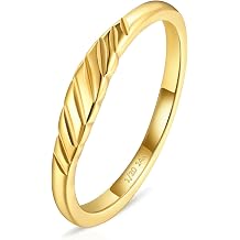 NOKMIT 1.5mm 14K Gold Filled Slim Signet Rings Thin Croissant Pinky Ring for Women Girls Dainty Gold Twisted Stacking Statement Flat Ribbed Plain Band Comfort Fit Size 4 to 10