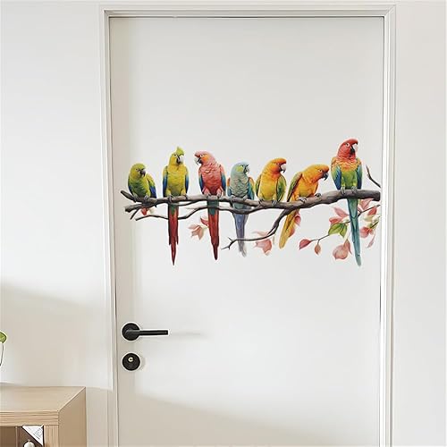 Miniatura 3 de Calcomanías de pared de pájaros y loros con ramas de árbol, coloridas y bonitas, calcomanías de pared removibles para sala de estar, dormitorio,