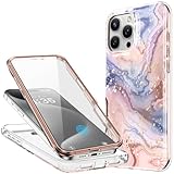 Esdot for 16 Pro Max Case with Built-in Screen Protector - Durable Hard PC Front Frame + Soft TPU Back Cover, Trendy Cute Designs for Women,Protective Phone Case 6.9' - Pink Gold Marble