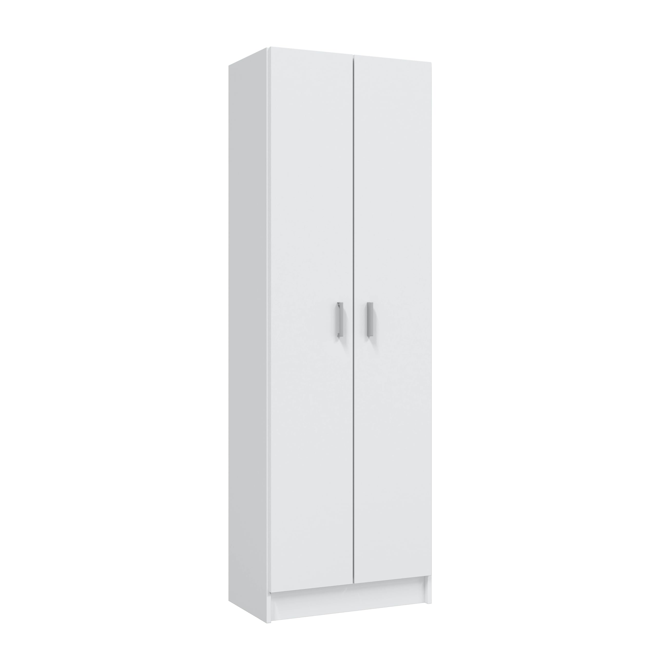 Habitdesign Armario Multiusos Adhara de 2 Puertas, Armario Auxiliar de Limpieza o Zapatero, Incluye 6 Estantes, Color Blanco Mate, Medidas: 180x59x37 cm
