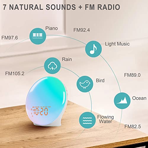 Wake Up Light Sunrise Alarm Clock For Kids, Heavy Sleepers, Bedroom, Upgraded Full Screen With Sunrise Simulation, Sleep Aid, Dual Alarms, Fm Radio, Nightlight, 14 Colors, 7 Sounds, Ideal For Gift #TOP3