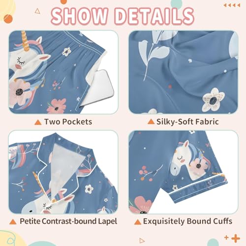 senya Cute Unicorn Head A Satin Summer Pajama Sets Silk Short Sleeve Button Down Sleepwear3
