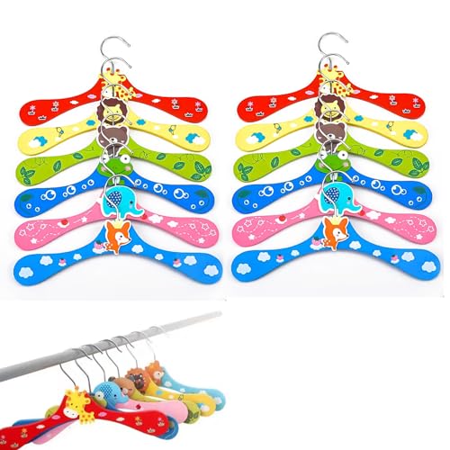 KALUROIL 12 PCS Grucce Bambini Legno - Grucce per bambini in legno colorato con motivi animali