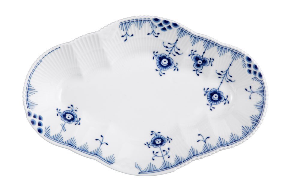 Royal Copenhagen Blue Elements Ovale Schale aus Porzellan in der Farbe Blau-Weiß, Maße: 23cm x 15,5cm x 4cm, 1017050