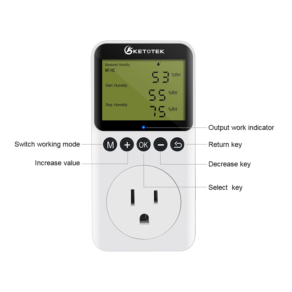 Controlador digital de humedad enchufe de salida 120 V 15 A Humidistat cuenta regresiva interruptor para invernadero reptil baño ventilador humidificador deshumidificador 3