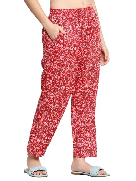 Image of Vlazom Women's Cotton Night Suit Set - Printed Co-Ord 2-Piece Pajama Set | Soft Sleepwear & Loungewear for Women (Red, S)