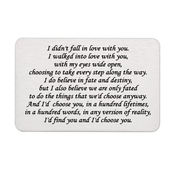 GenericI walked into love with you Stainless Steel Engraved Wallet Insert Sentimental Keepsake Personalized Wallet Card for Him Husband Boyfriend Gifts for Anniversary Birthday, Metal Wallet Card for Men