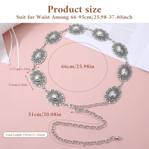 Silver Belt Chain Silver Concho Belt Adjustable Hollow Out Daisy Cowgirl Belts for Western Country Concert Outfit for Dress Jeans Pants3