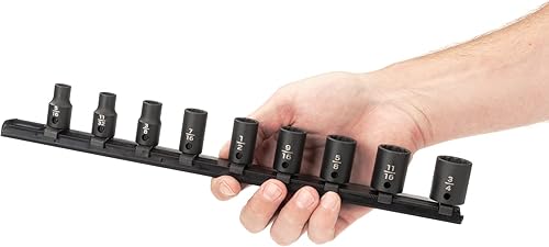 Miniatura 3 de TEKTON Juego de llaves de impacto de 12 puntos con riel, 9 piezas (516-34 pulgadas)  SID91108