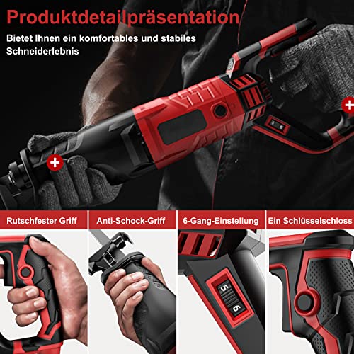 Foto von Fleischersäge Knochensäge Metzger Elektrisch für Kommerzielle Haushalt, Edelstahl Elektrische Fleisch-Säbelsägen Variable Geschwindigkeit (Rot, 900W)