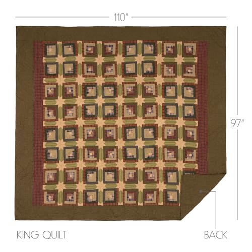 VHC-Brands-Tea-Cabin-King-Quilt-110Wx97L-Log-Cabin-Country-Rustic-Lodge-Design-Moss-Green-and-Deep-Red VHC Brands Tea Cabin King Quilt 110Wx97L Log Cabin Country Rustic Lodge Design Moss Green and Deep Red
