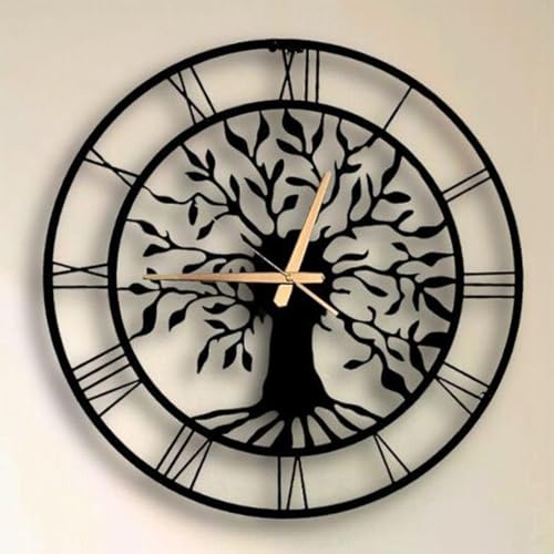 Image of Metal Wall Clock for Living Room, Bedroom, Office, Kitchen, Home and Hall, Stylish Designer Big Size Modern Wall Watch for Home Decor Black (Tree of Life, 40 CMS)