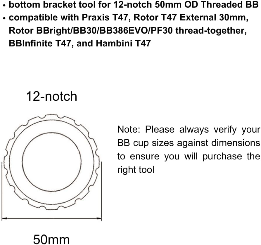 Bottom Bracket Tool for 50mm 12-Notch BB, Compatible with Praxis T47, Rotor T47 External, BBInfinite, Hambini, etc