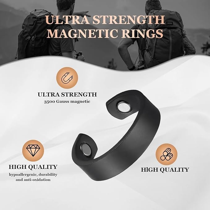 AGLAUROS Magnetic Therapy Blood Sugar Control Ring | Adjustable Health Ring for Men & Women | Lymphatic Detox, Arthritis & Joint Pain Relief | Medical Grade ABS + Magnet (Black) - Image 7 thumbnail